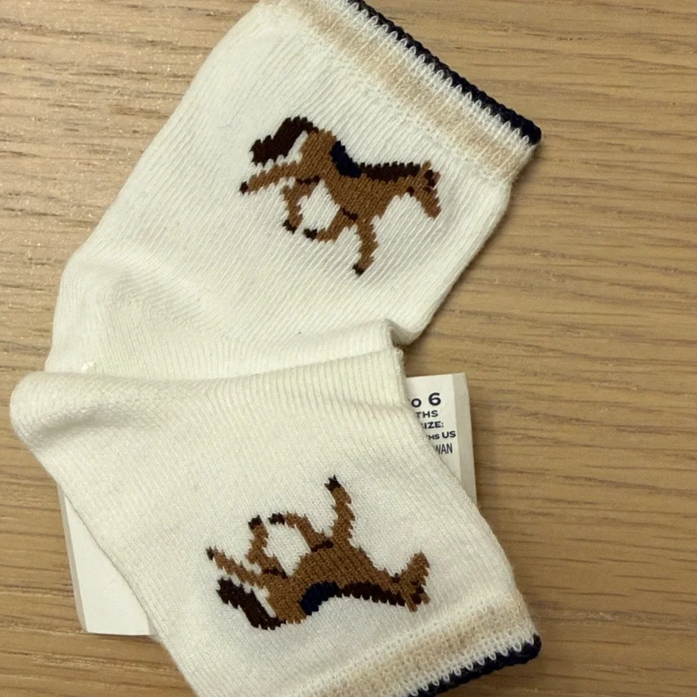 Janie and Jack Cream Socks with Horse Motif